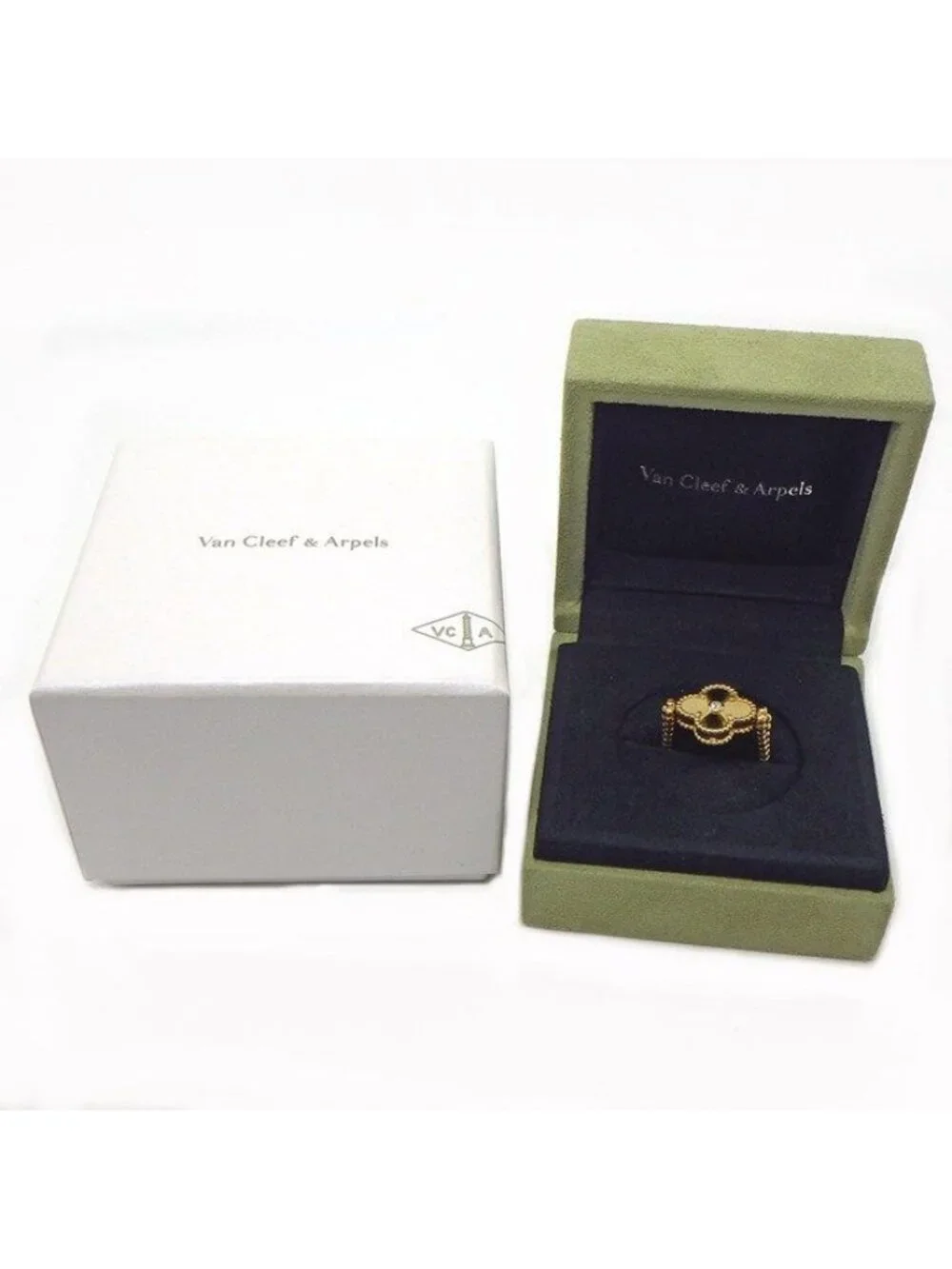 Van Cleef & Arpels Ring Vintage Alhambra Reversible Guilloche Blue Agate Point